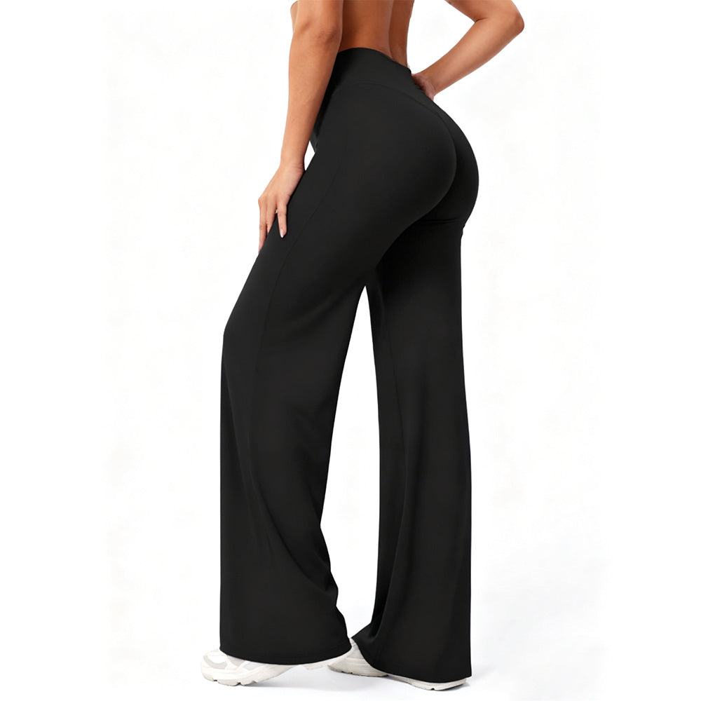 High-Waist Straight-Leg Micro-Flare Yoga Pants with Tummy Control for Workout-Black