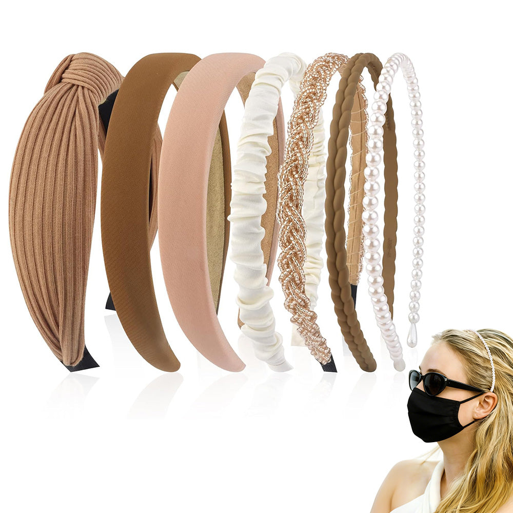 7 Piece Retro Pearl and Ribbon Hair Headband Set for Women