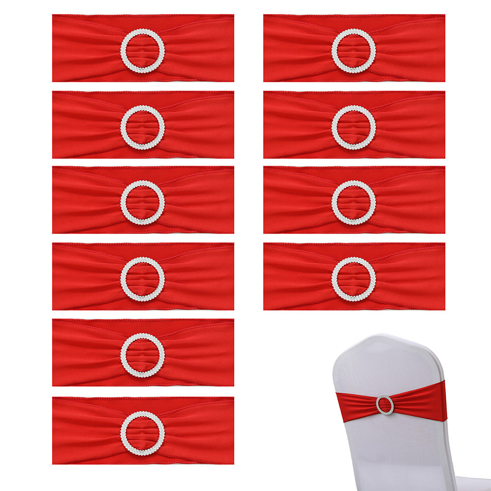 10Pcs Elastic Chair Sashes Bows with Buckle Spandex Chair Bands for Weddings Parties Meetings