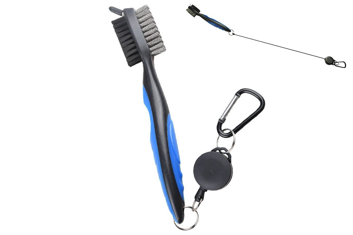 Dual Sided Golf Club Groove Cleaner Brush Tool with Retractable Carabiner