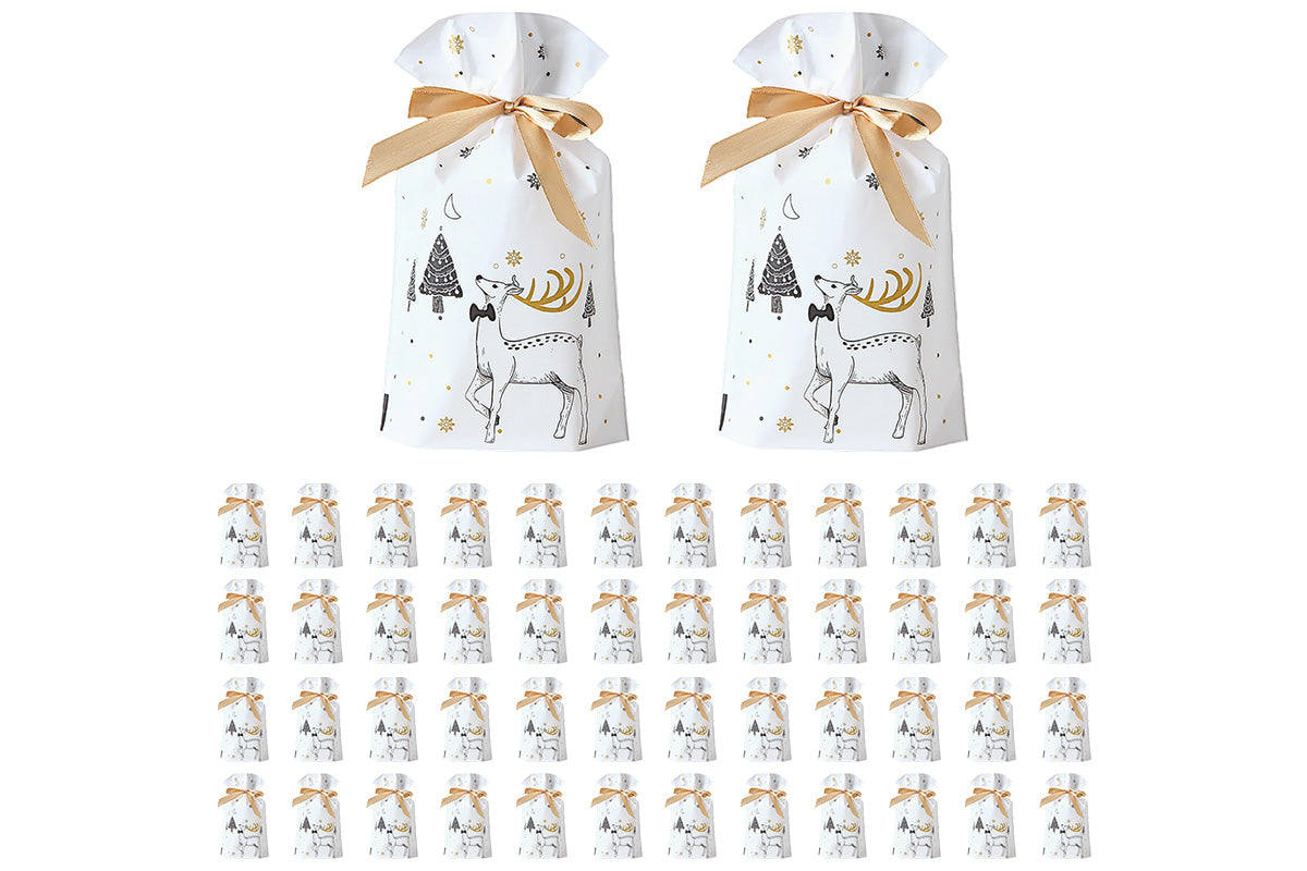 50Pcs Christmas Candy Treat Bags Gift Wrapping Drawstring Bags for Holiday Party
