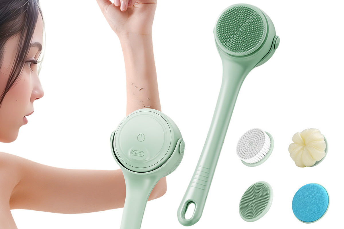Electric Body Back Scrubber for Shower Dual Handle Bath Brush for Exfoliating Massage