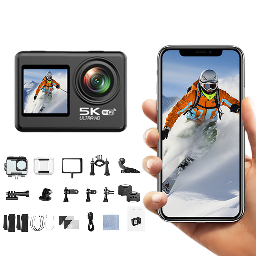 5K 6K 8K 30FPS Action Camera with Waterproof Case Dual Screens and EIS Stabilization