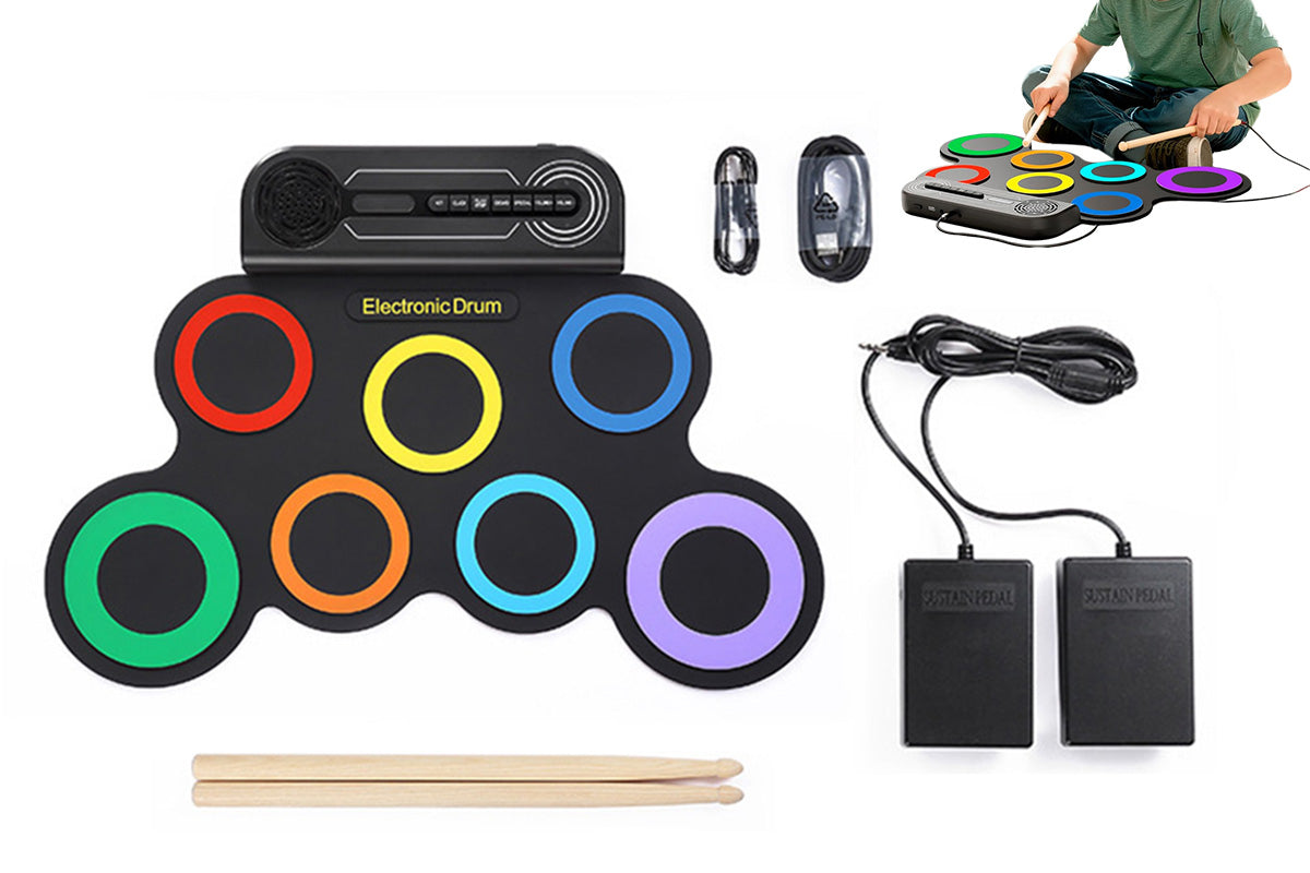Electric Drum Set Kids Drum Pad and Sticks Portable Roll Up Drums Practice Pad