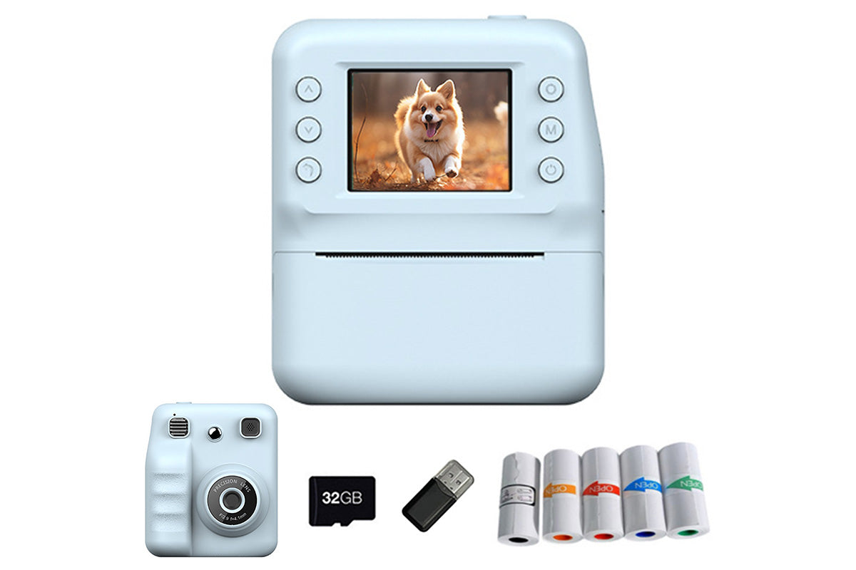 Instant Print Camera with 32GB TF Card 1080P HD Video Portable Digital Printing Toy Gift