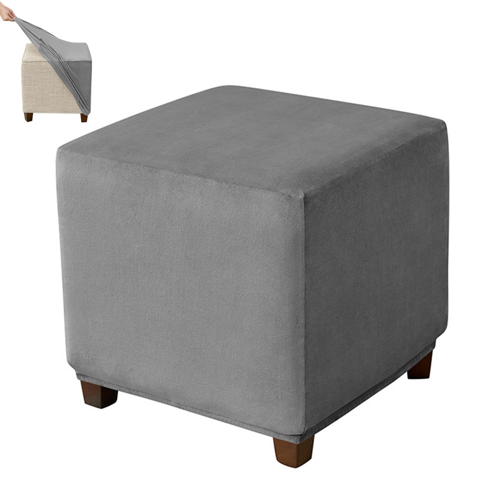 High Stretch Square Footstool Cover Machine Washable-Dark Grey