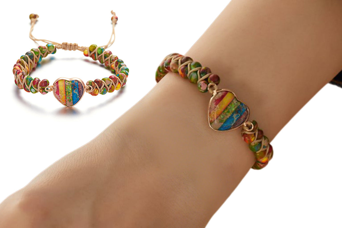 Handmade Natural Stone Beaded Bracelet Adjustable Woven Bangle for Women Jewelry