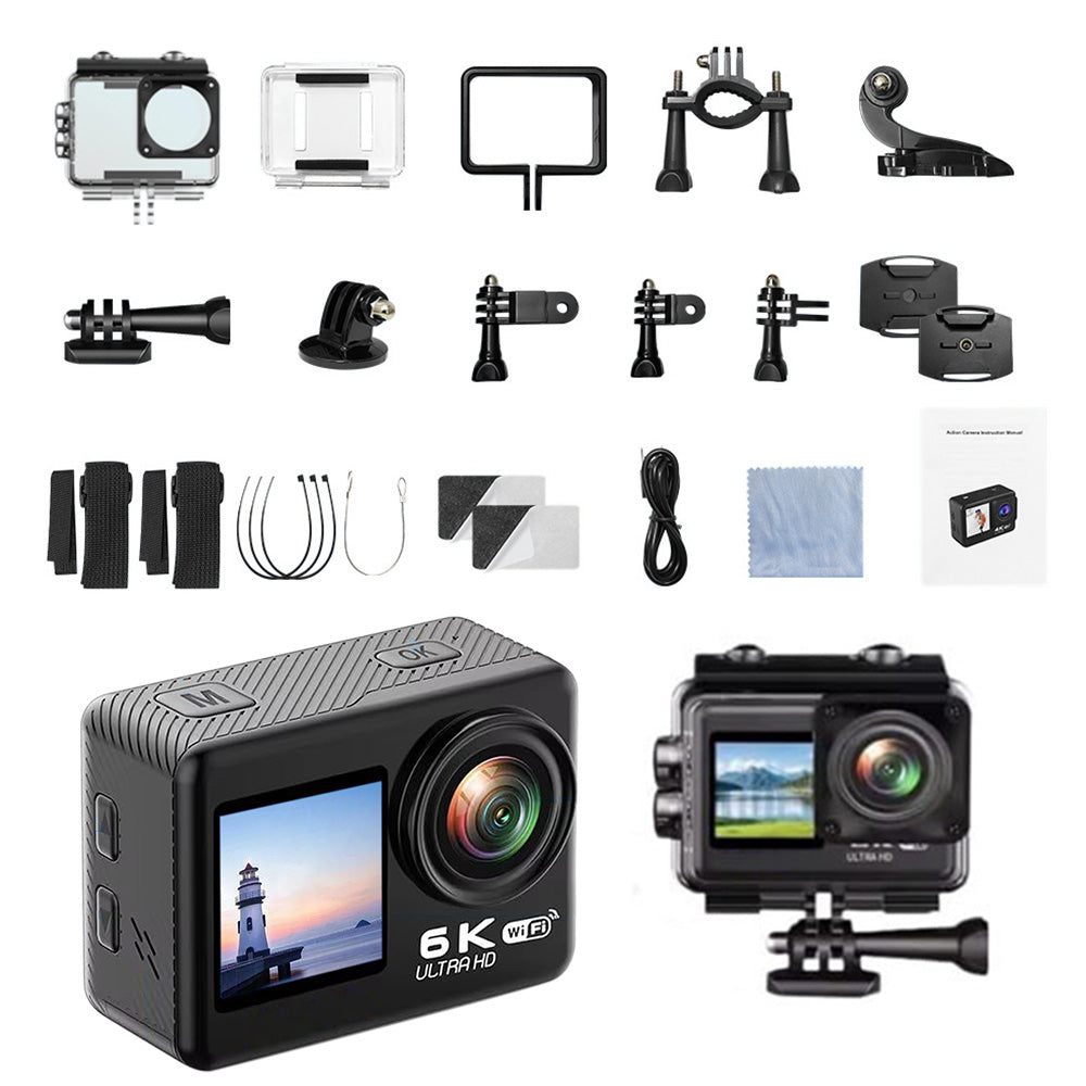 5K 6K 8K 30FPS Action Camera with Waterproof Case Dual Screens and EIS Stabilization
