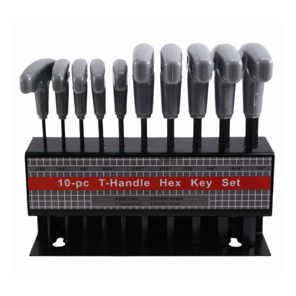 10 Piece CRV T Handle Hex Key Wrench Set with Metal Storage Stand