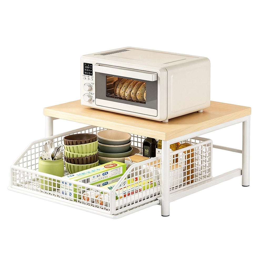 Kitchen Countertop Riser Storage Rack with Pull Out Drawer Basket