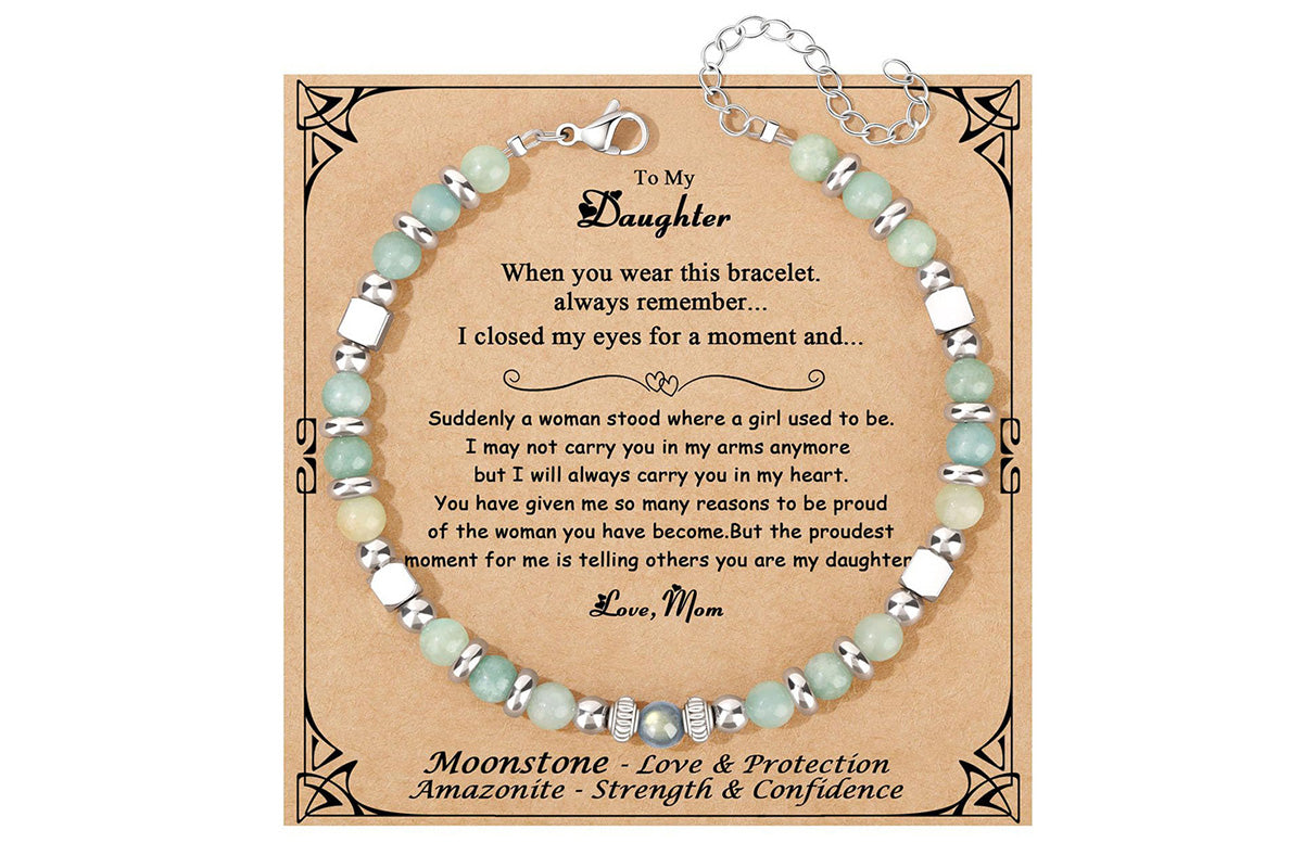 Gift for Women Moonstone Bracelet Amazonite Jasper Stainless Steel Bracelet