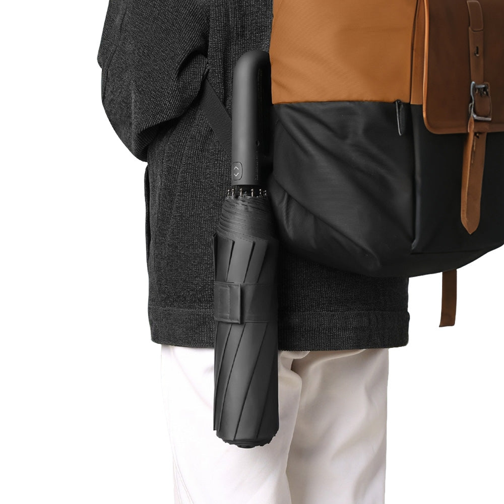 Automatic 10-Rib Folding Umbrella with Carabiner Handle Windproof