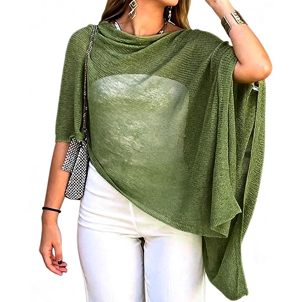 Summer Irregular Sheer Poncho Shawl Beach Cover Up for Women