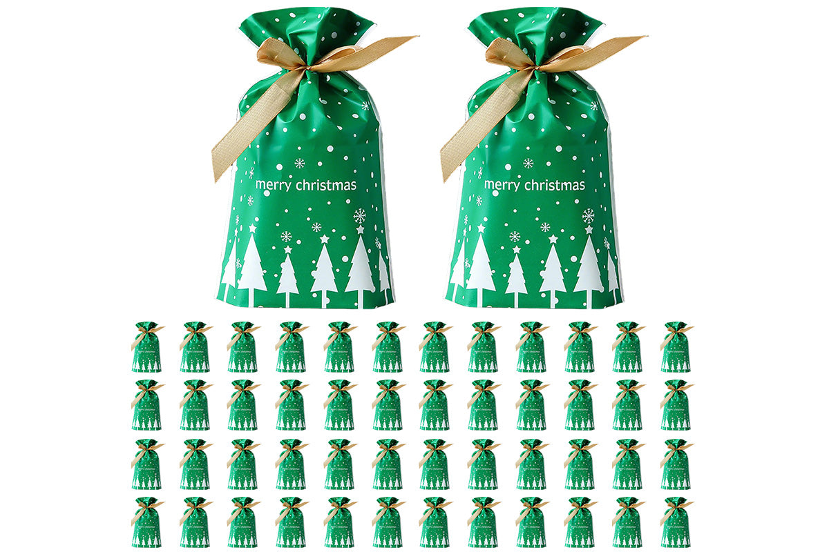 50Pcs Christmas Candy Treat Bags Gift Wrapping Drawstring Bags for Holiday Party
