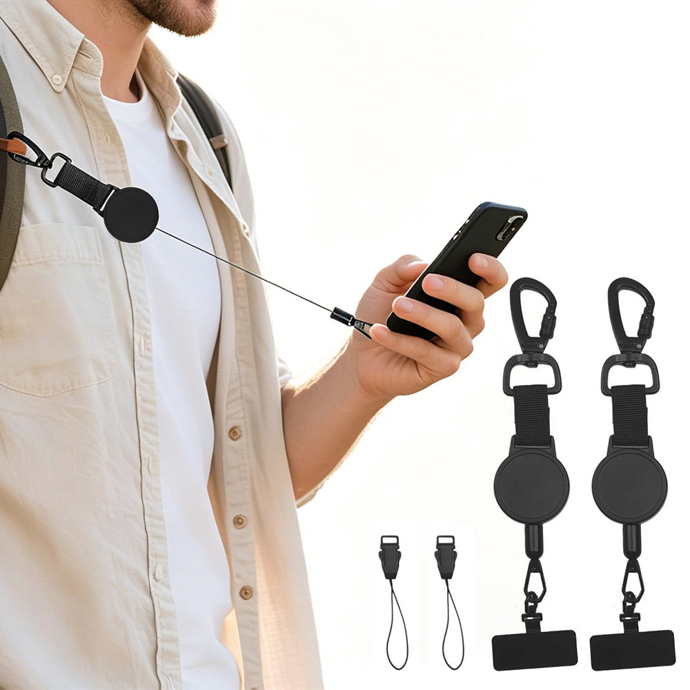 2XRetractable Phone Lanyard Locking Carabiner 360 Degree Tab for Hiking Climbing