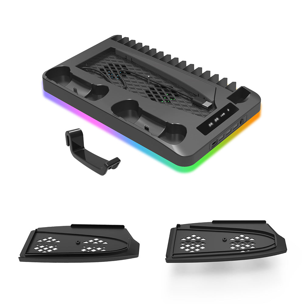Gaming For PS5 Slim Pro Docking and Cooling Station Charger Headset Holder With RGB Light