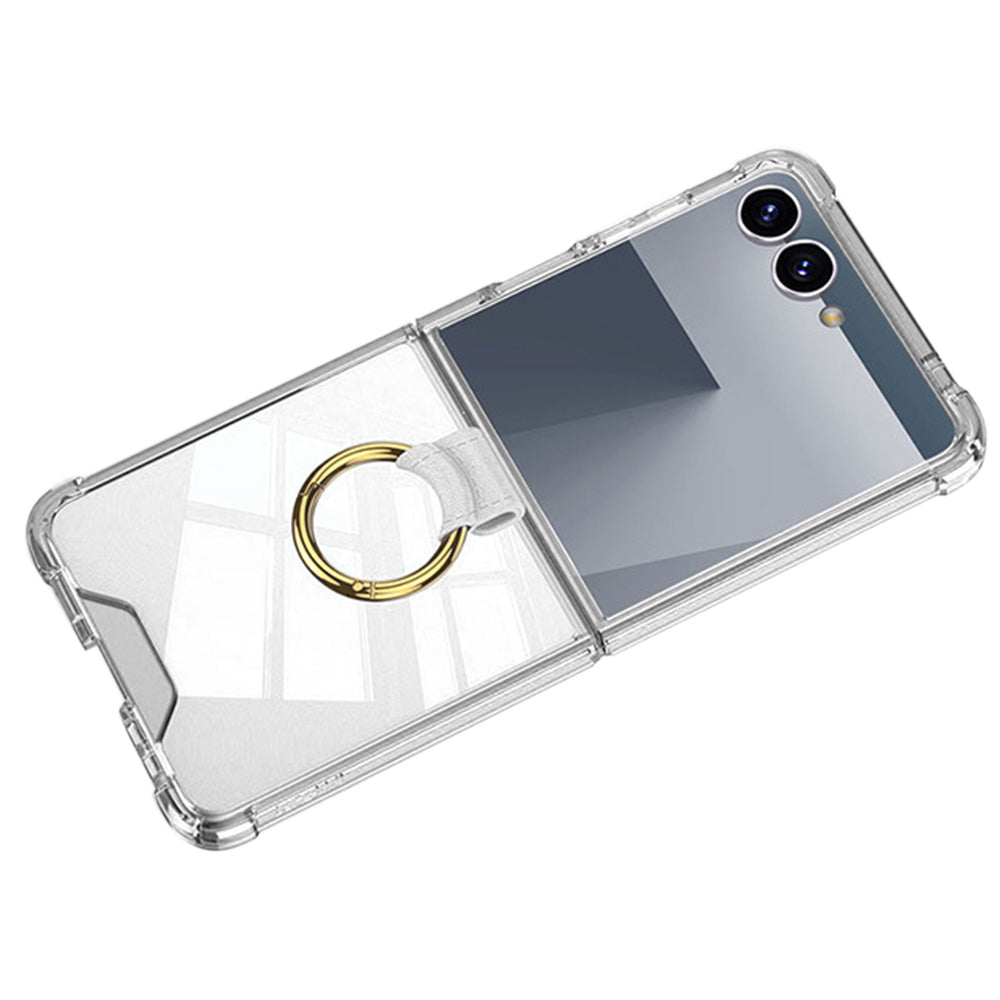 Case and Back Glass Protector for Samsung Galaxy Z Flip 8 7 with Ring Stand-Transparent