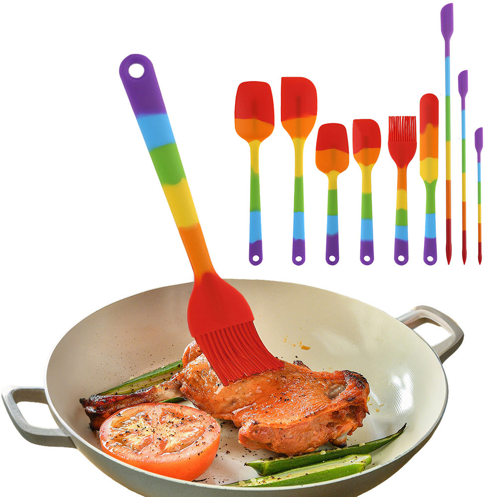 9PCS Silicone Spatula Set Non stick Spoon Utensil Baking Tools With Ergonomic Grip