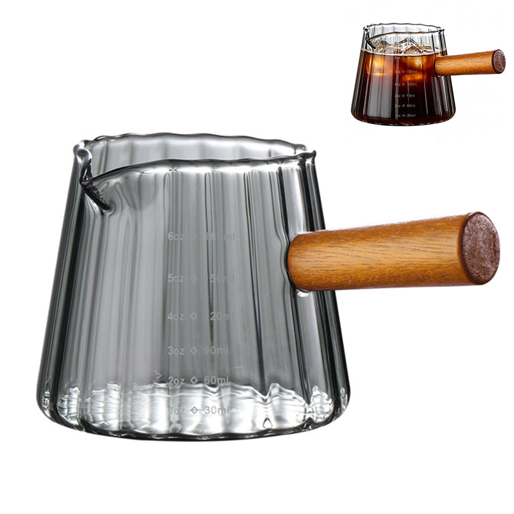 180ml Ribbed Glass Espresso Measuring Cup with Engineered Wood Handle