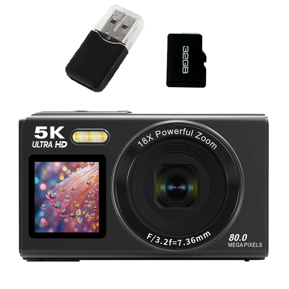 5K HD Dual Screen Digital Camera Point and Shoot Selfie Camera with LED Fill Light
