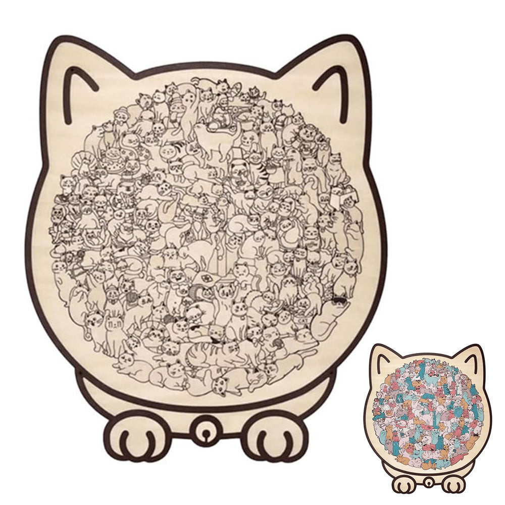 135 Pieces Colored Cat Shaped Wooden Jigsaw Puzzle With Stand For Cat Lovers