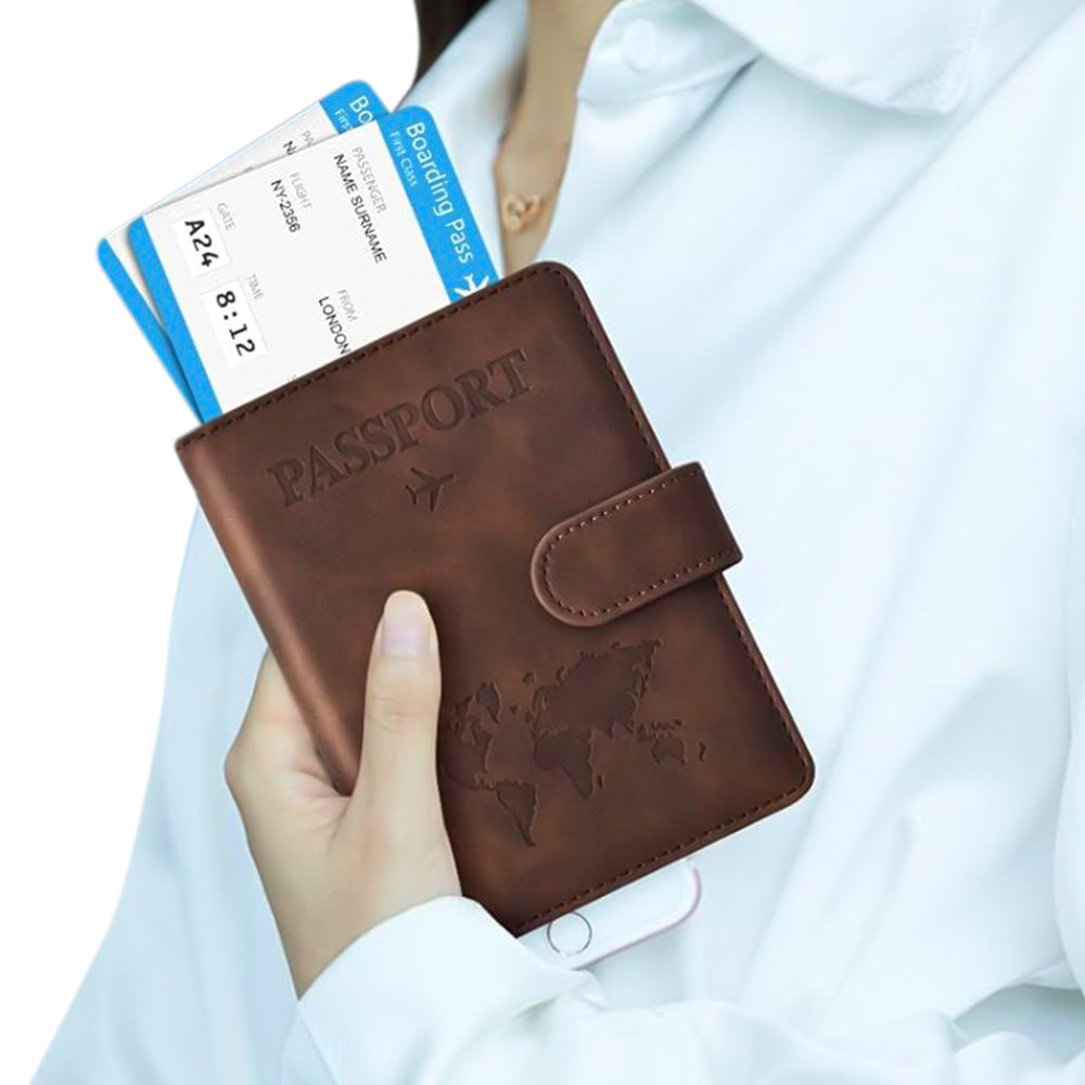 Passport Holder RFID Blocking Leather Cover Wallet With Closure For Travel Essentials