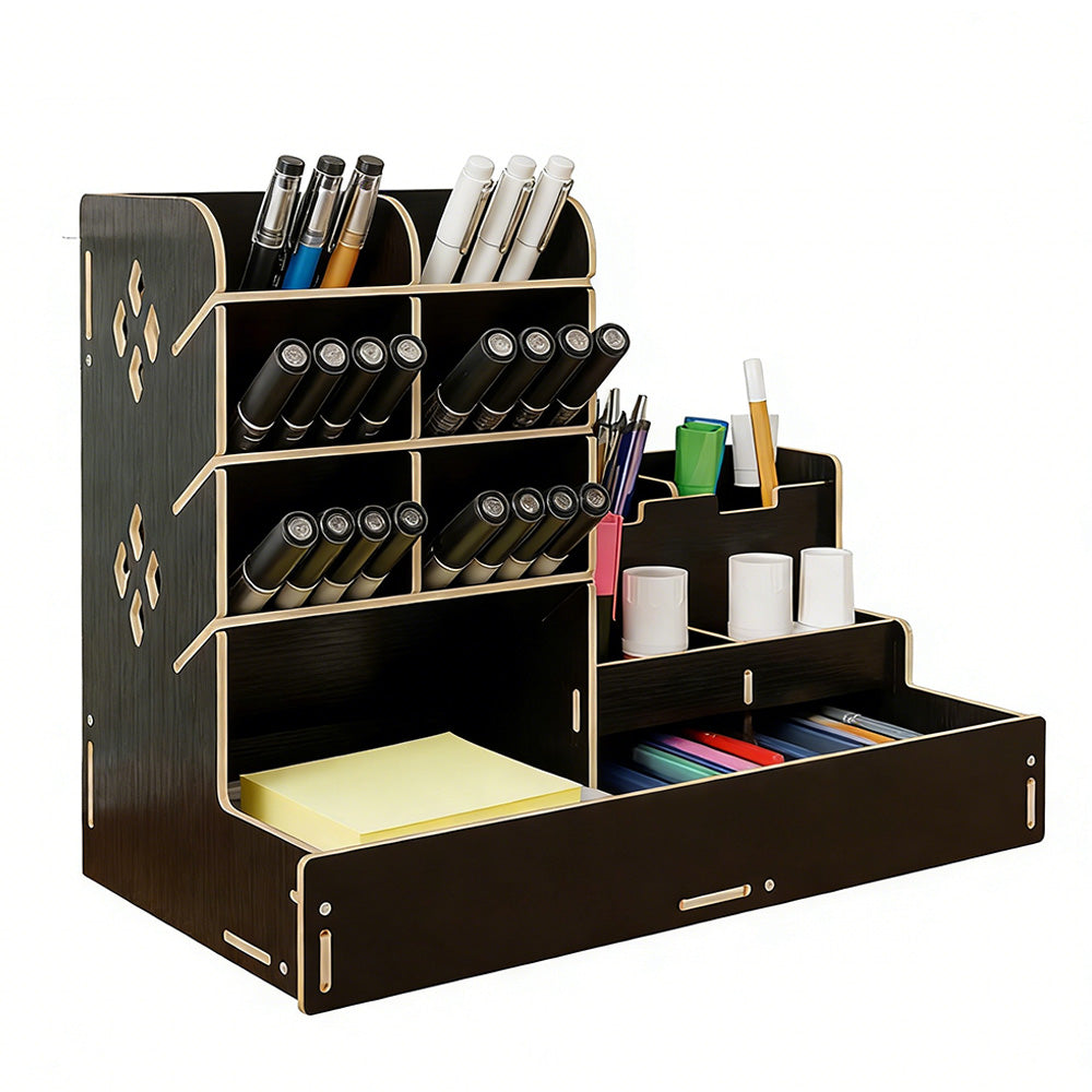 Wooden Desk Organizer with Drawers Art Supplies Storage Desktop Stationary