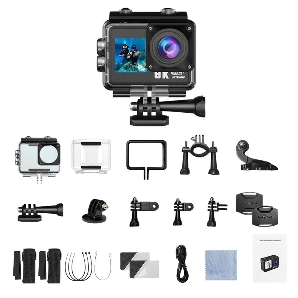 5K 6K 8K 30FPS Action Camera with Waterproof Case Dual Screens and EIS Stabilization