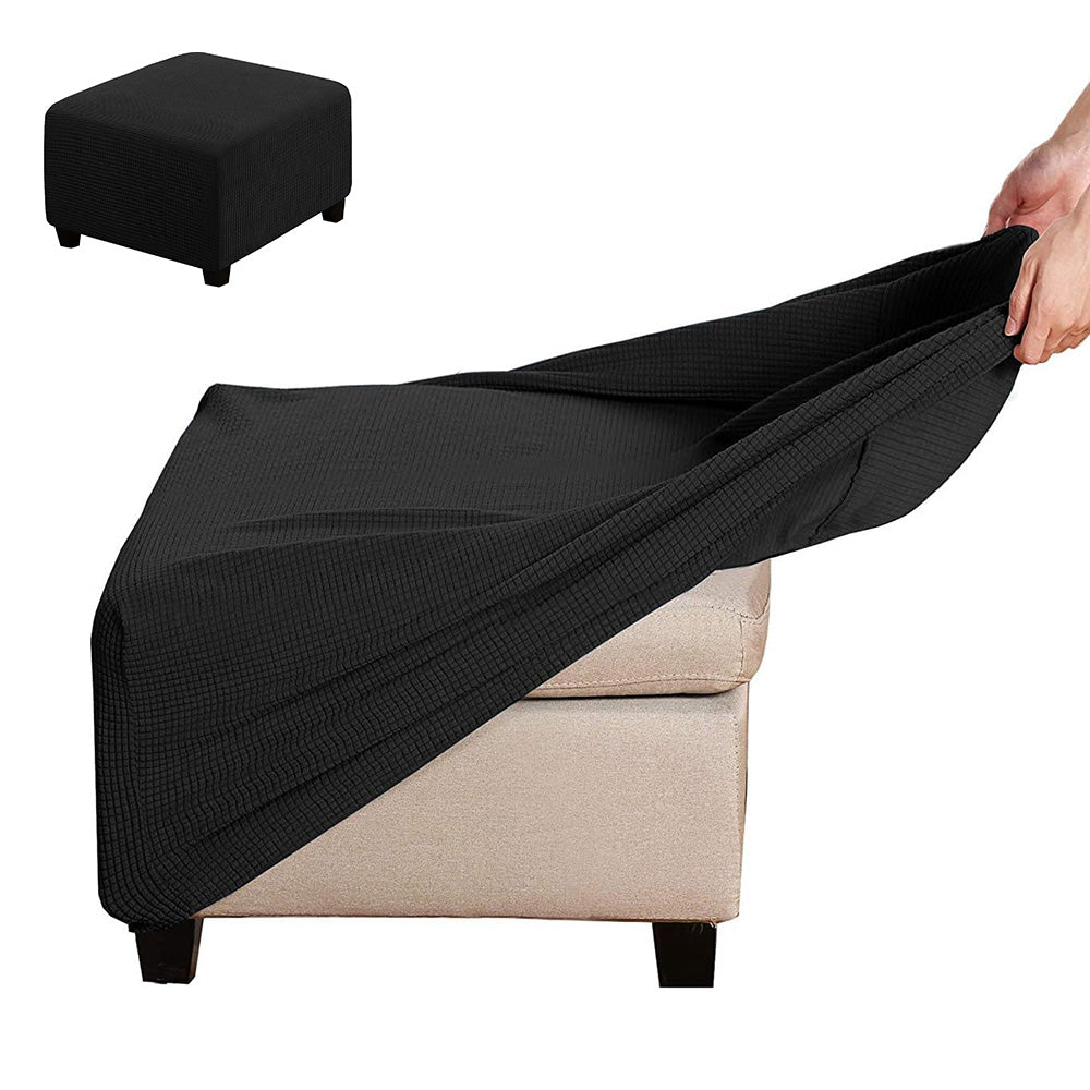 Elastic Jacquard Footrest Cover with Textured Stripes and Elastic Strap-Black