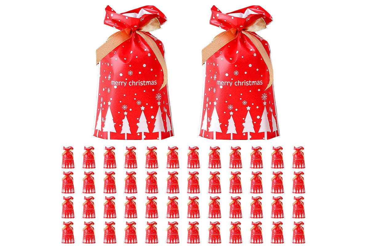 50Pcs Christmas Candy Treat Bags Gift Wrapping Drawstring Bags for Holiday Party