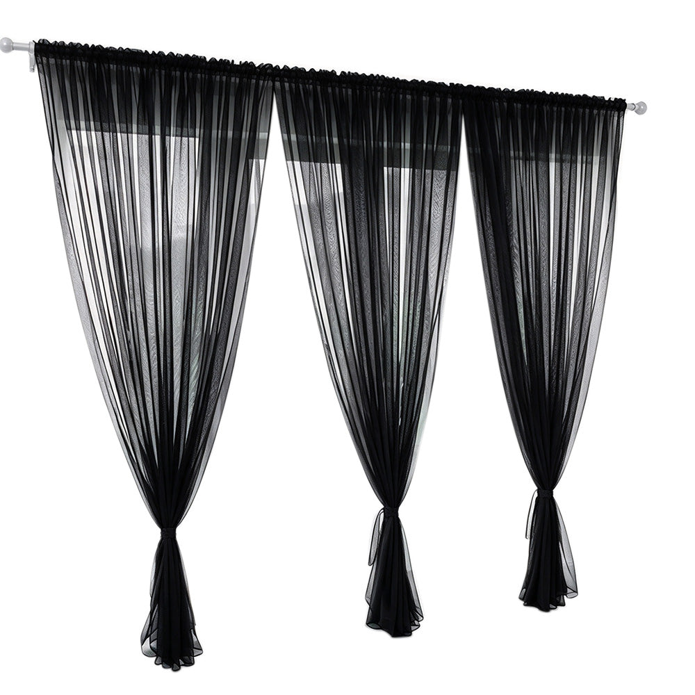 3 Piece Polyester Sheer Rod Pocket Curtains for Window Door Room Divider