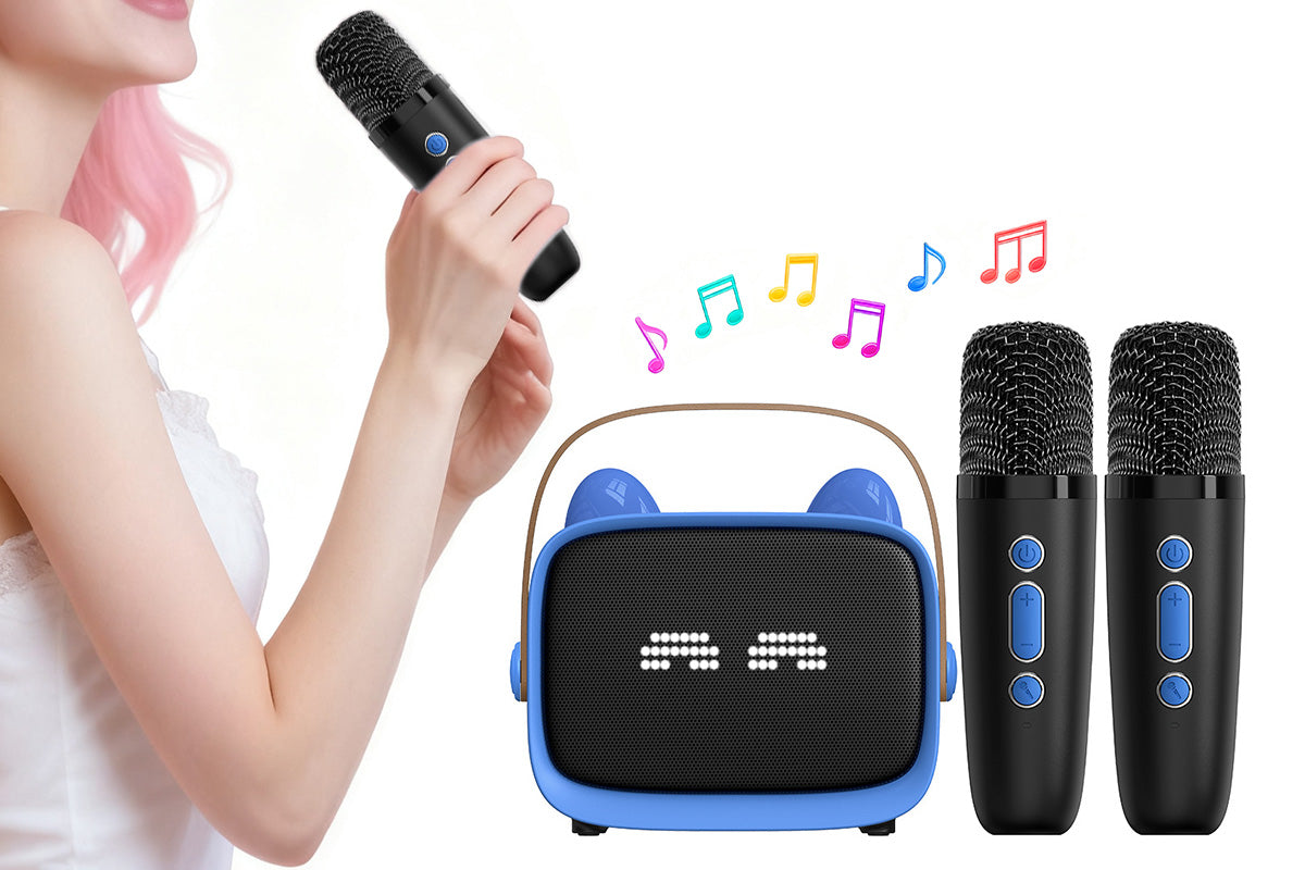 Mini Karaoke Machine Toys Gifts Portable MP3 Player with 2 Wireless Microphone