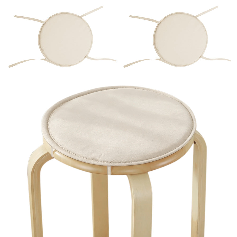 2Pcs Round Sponge Chair Cushions with Ties for Stools-Beige