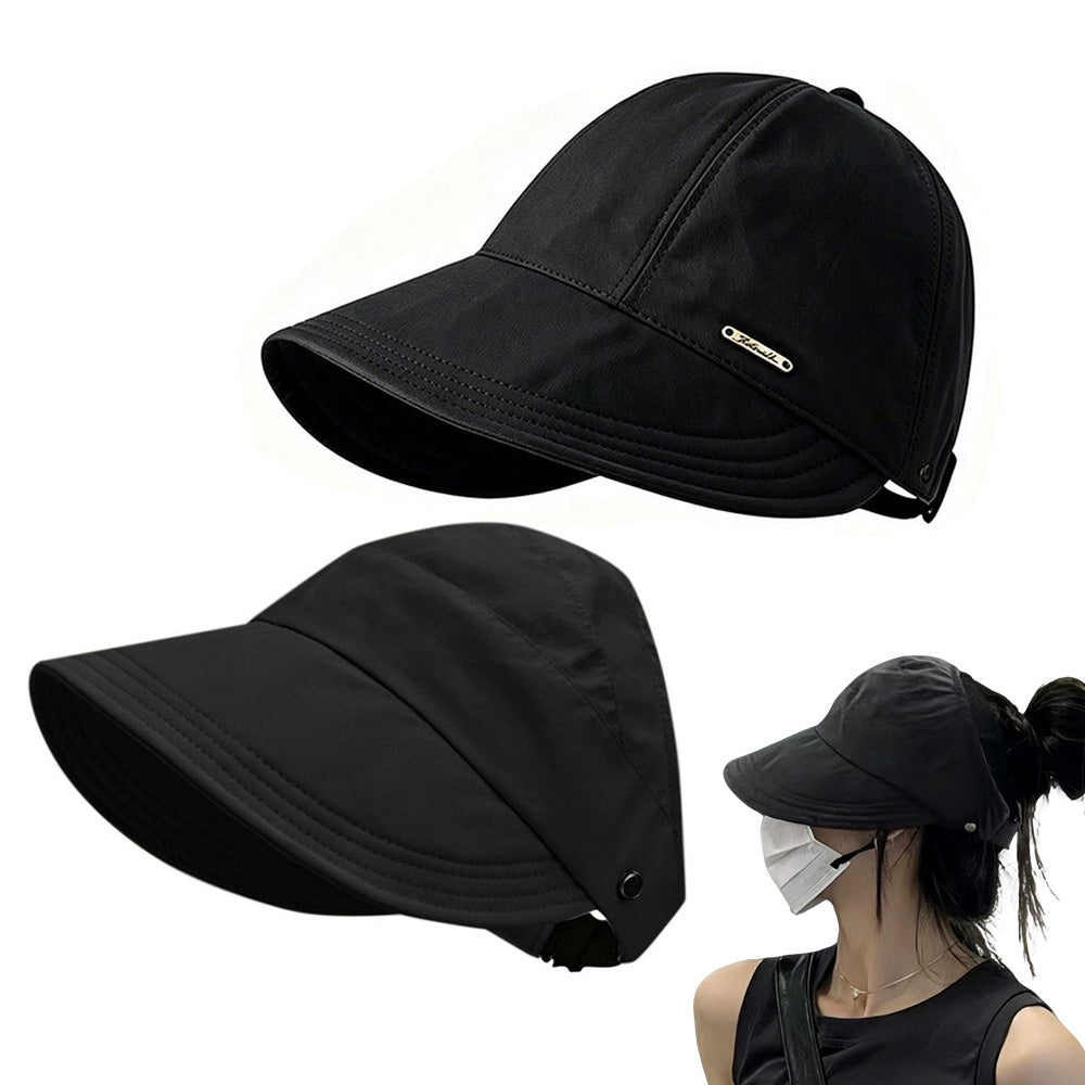 2 PCS Wide Brim Quick Dry Foldable Sun Hat with Ponytail Opening and Hook