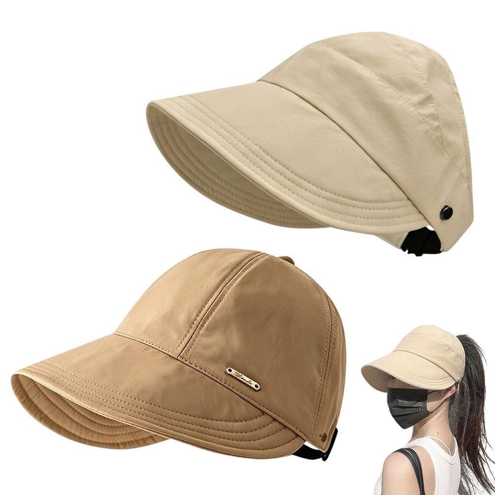 2 PCS Wide Brim Quick Dry Foldable Sun Hat with Ponytail Opening and Hook