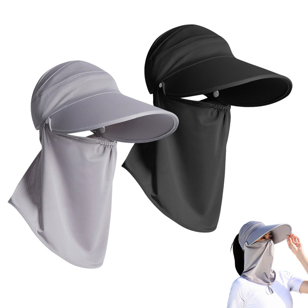 2X 3 in 1 Ponytail Sun Hat with Detachable Face Cover and Chin Strap