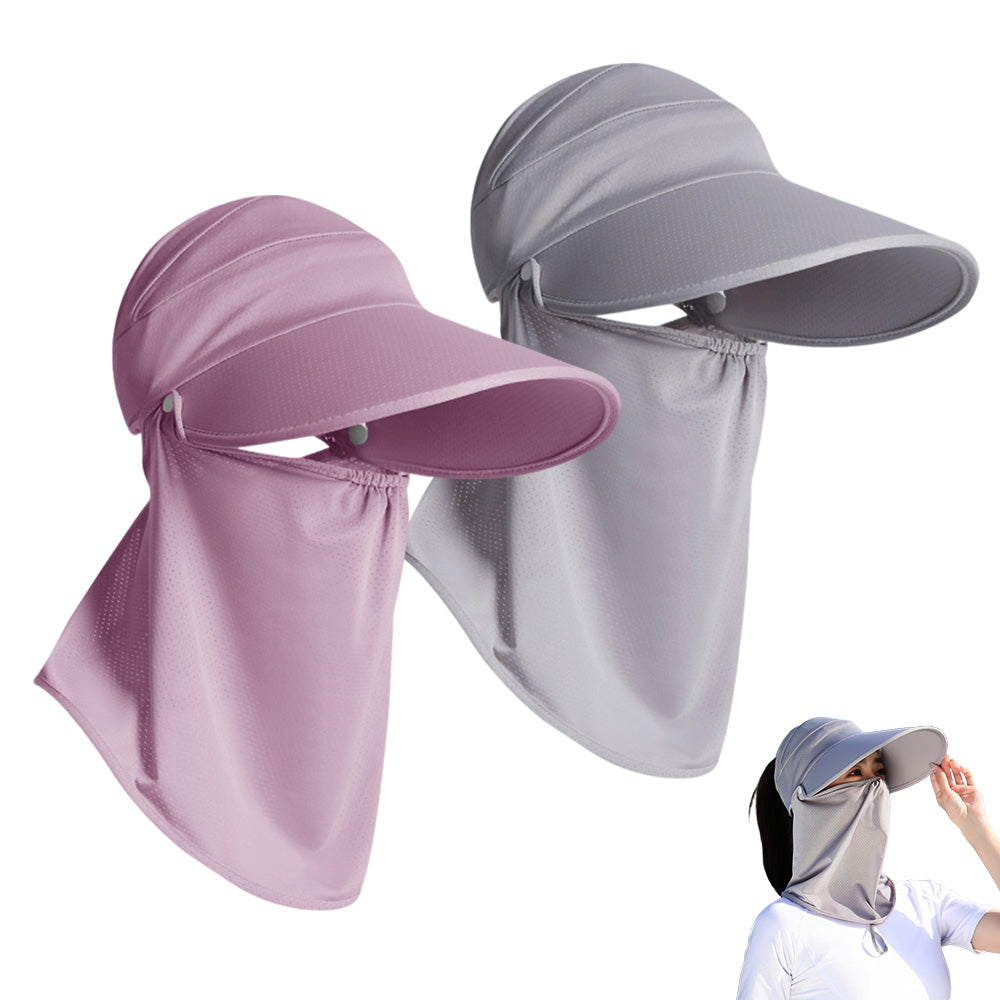 2X 3 in 1 Ponytail Sun Hat with Detachable Face Cover and Chin Strap