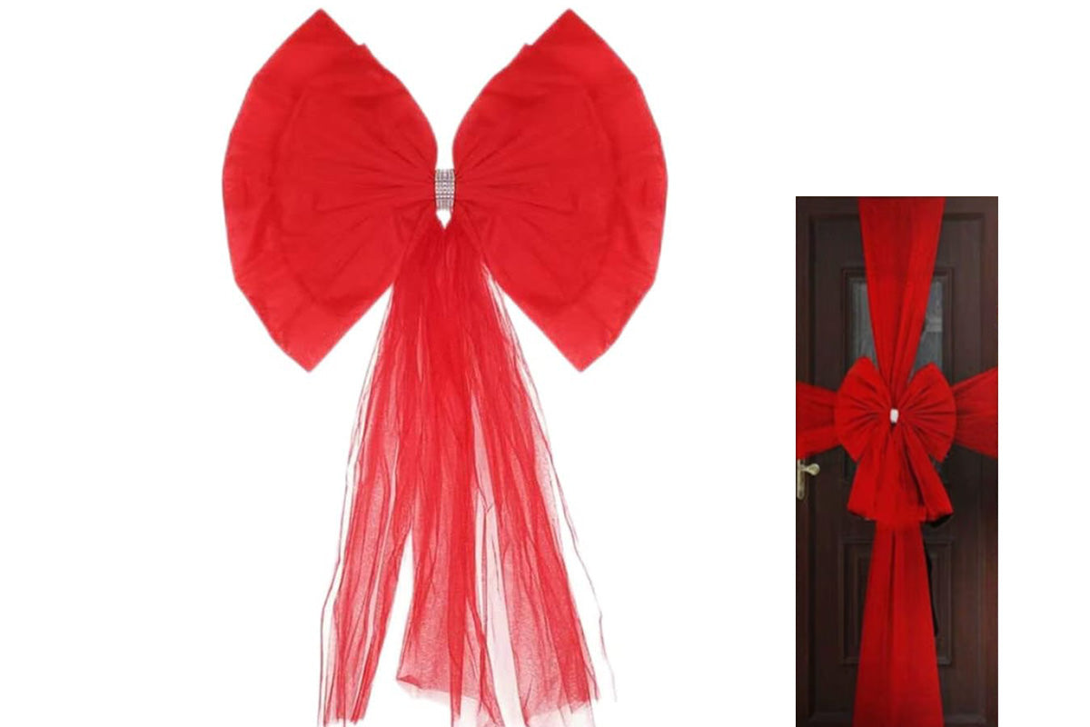 Organza Red Bows Christmas Wall Decorations for Door Fireplace Stairs Xmas Tree