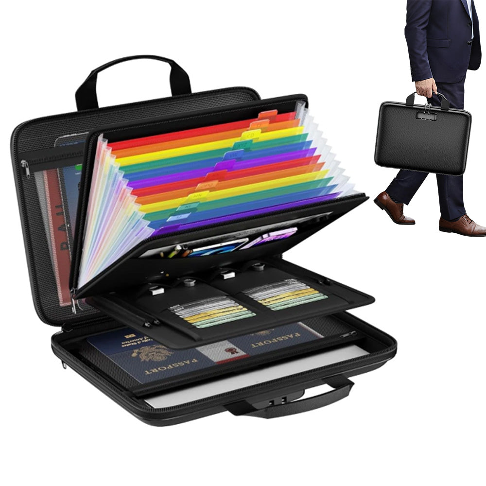 Hard Case File Organiser with Lock and Multi Pocket Accordion File Folder