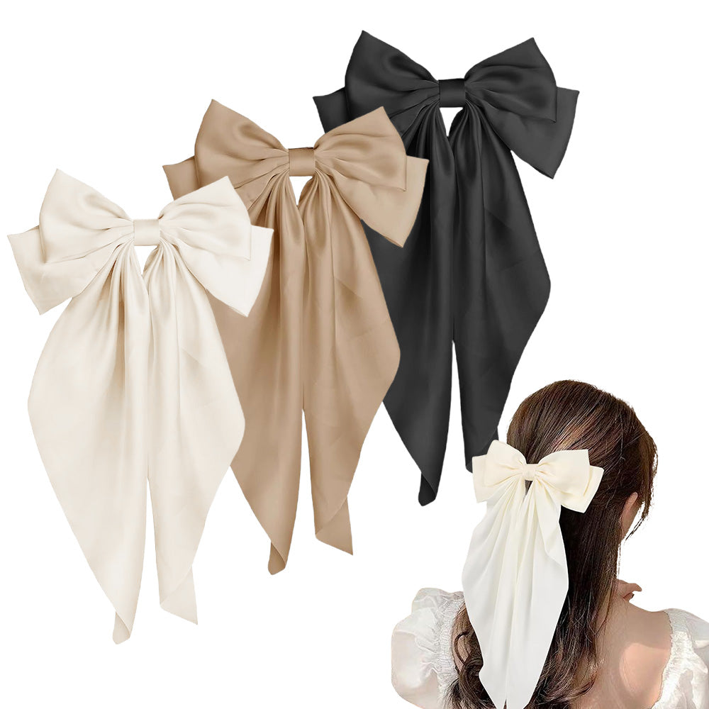 3 Piece Large Bow Ribbon Hair Clip Set for Women Girls