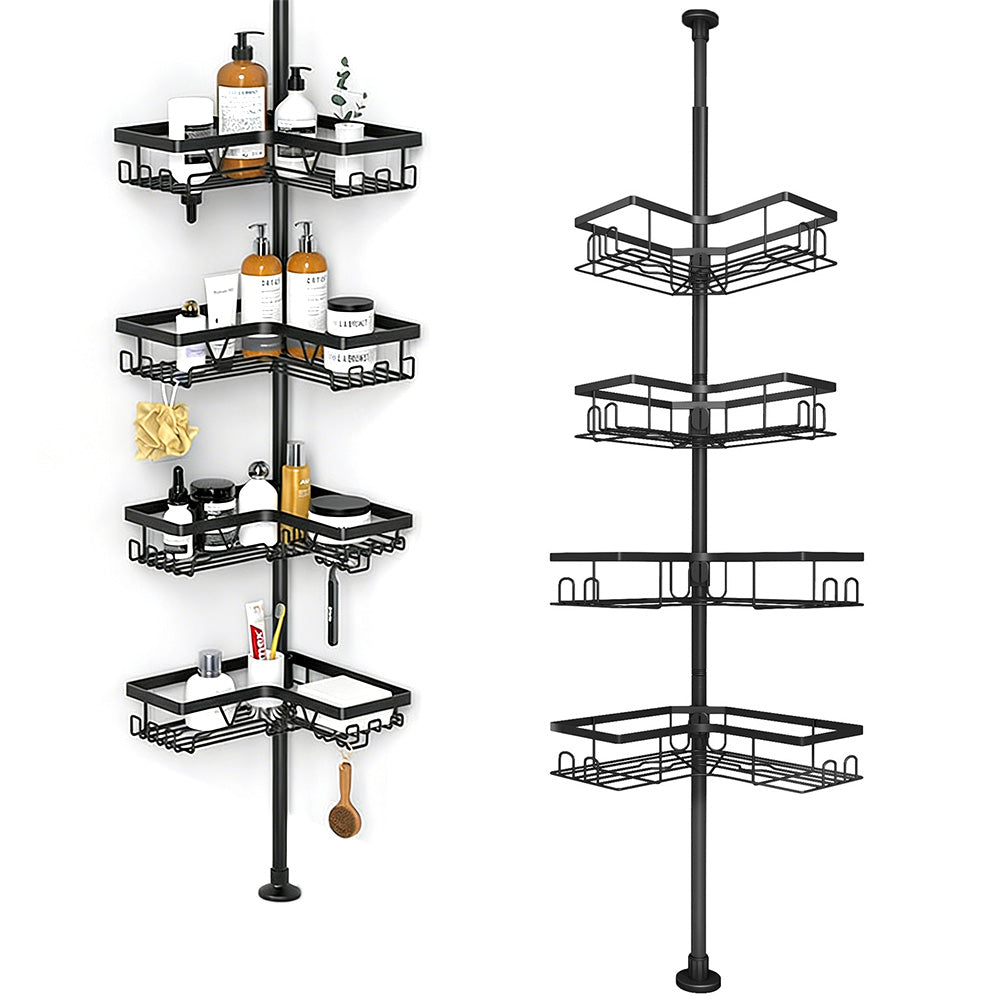 No-Drill Floor-to-Ceiling Corner Shower Caddy Adjustable Bathroom Storage Rack