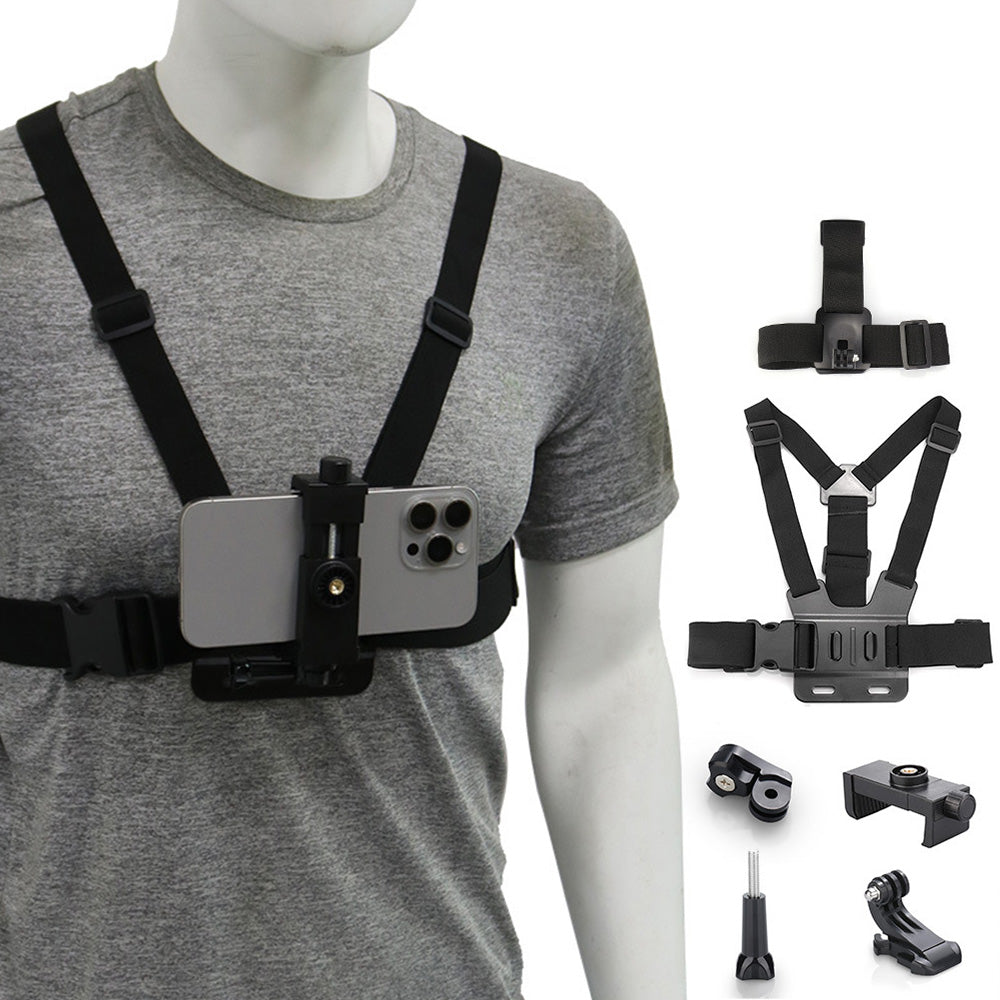 6-Piece Head Strap and Chest Harness Mount Kit for Phone Action Camera