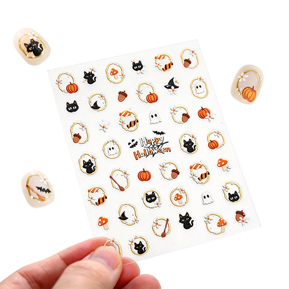 Halloween Nail Art Stickers Black Cat Ghost Pumpkin Self-Adhesive