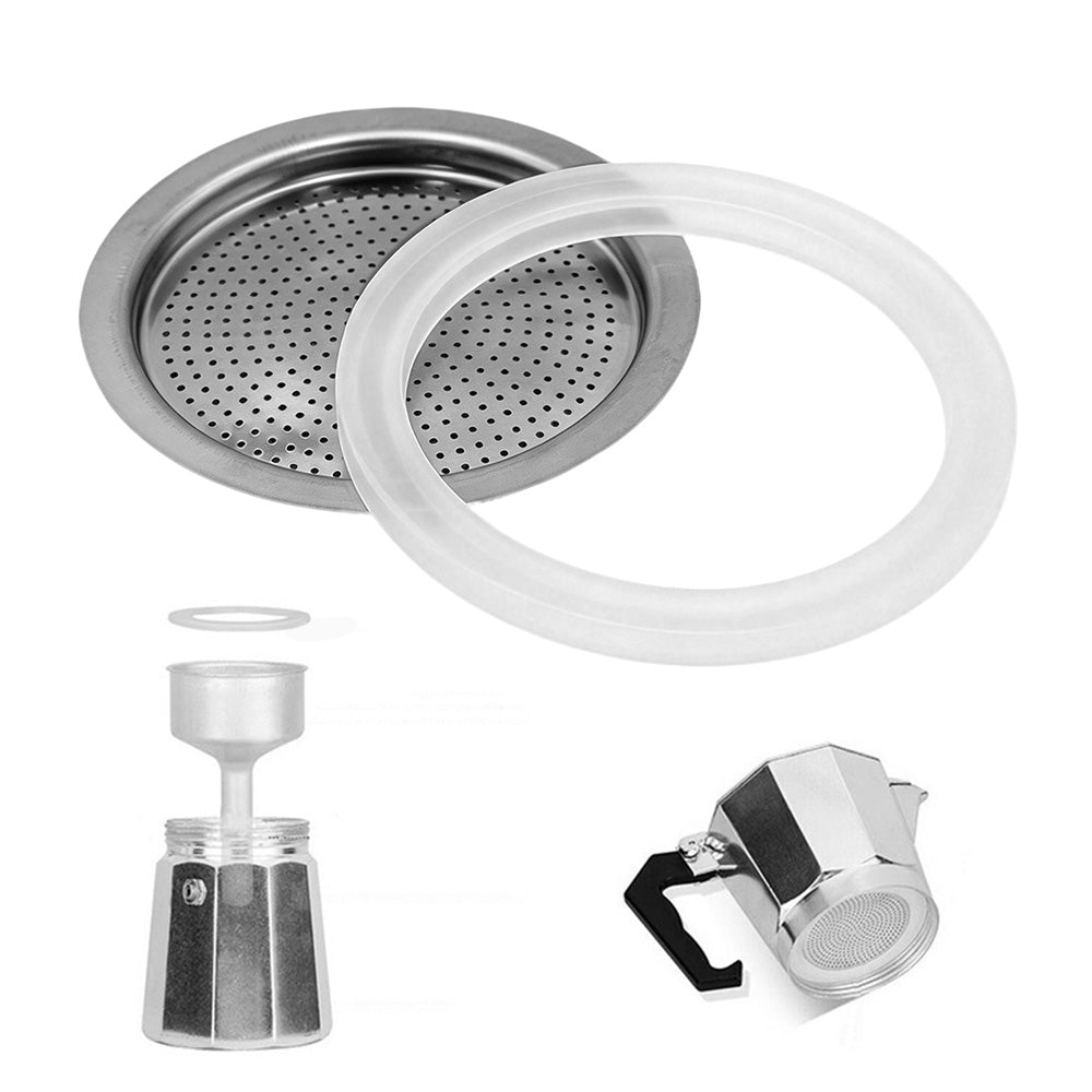 Moka Pot Replacement Silicone Gasket and Aluminium Filter Set