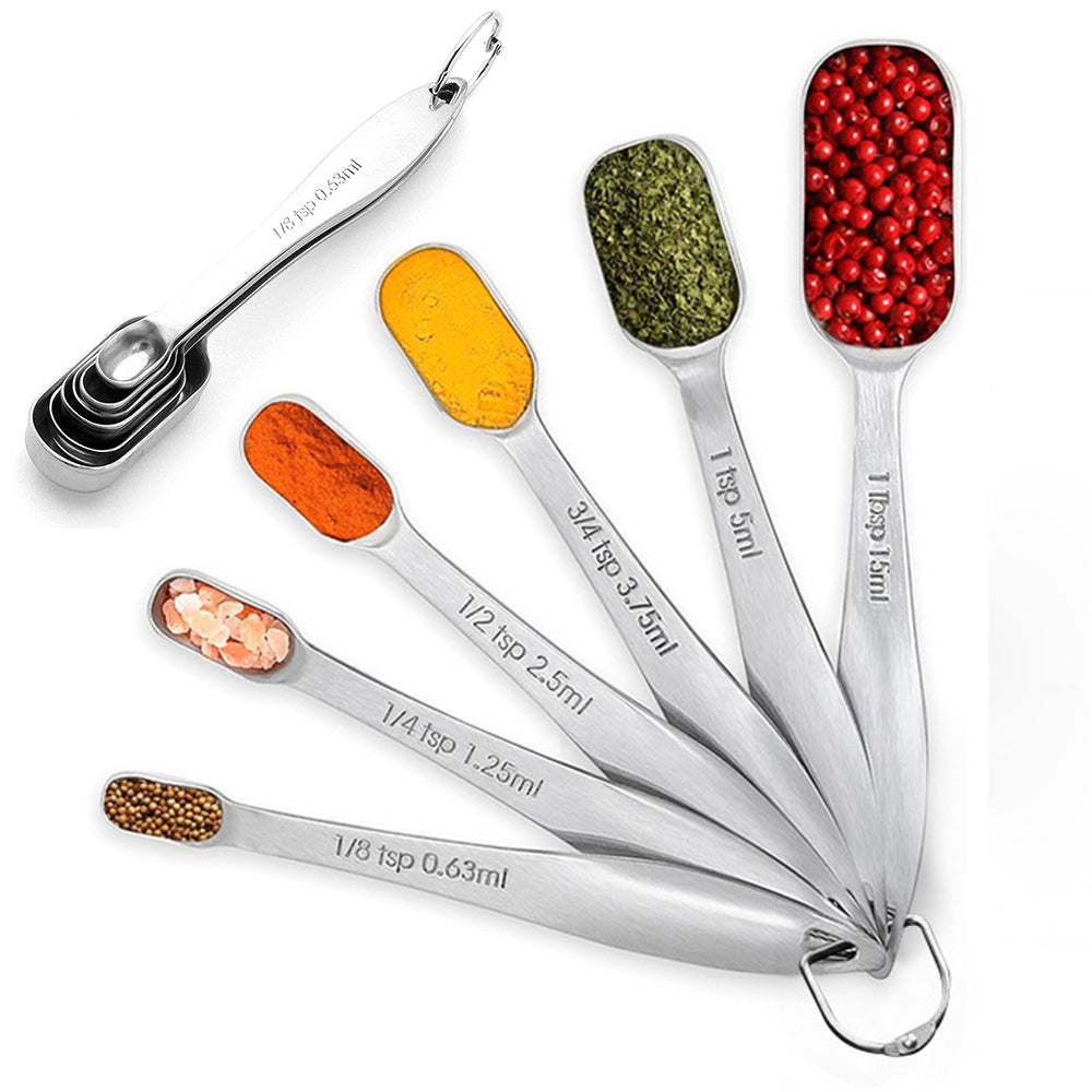 6Pcs Stainless Steel Measuring Cups Spoons Kitchen Baking Cooking Tools Set