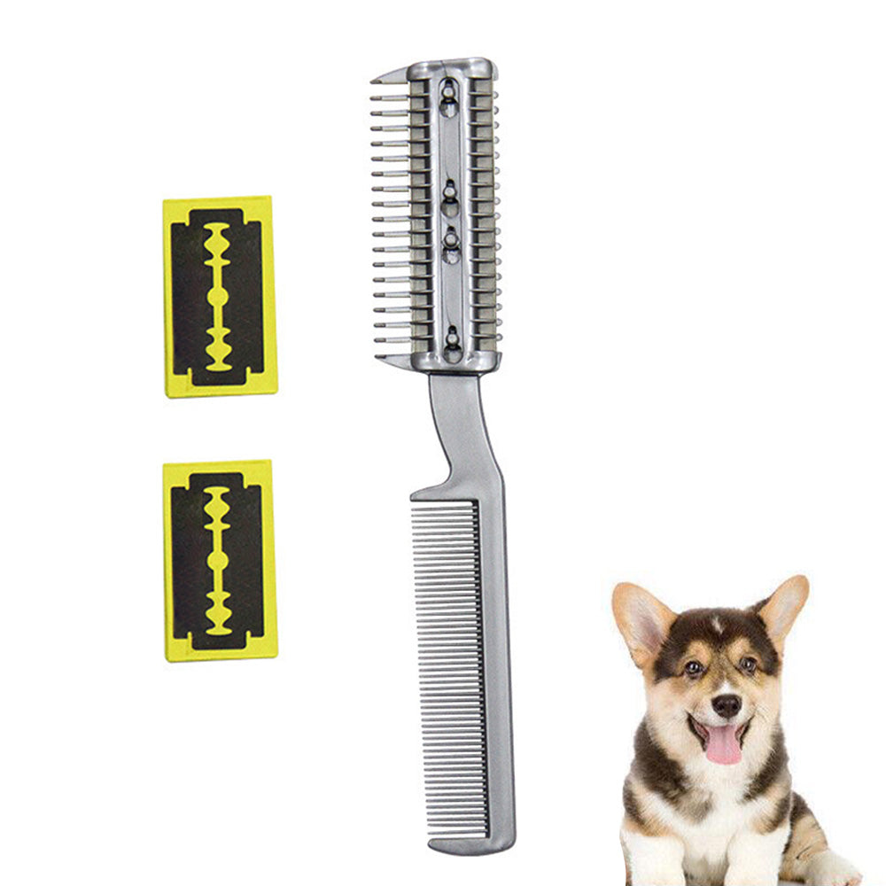 Two Sided Pet Grooming Comb with Razor for Dog Cat Fur Trimming and Thinning