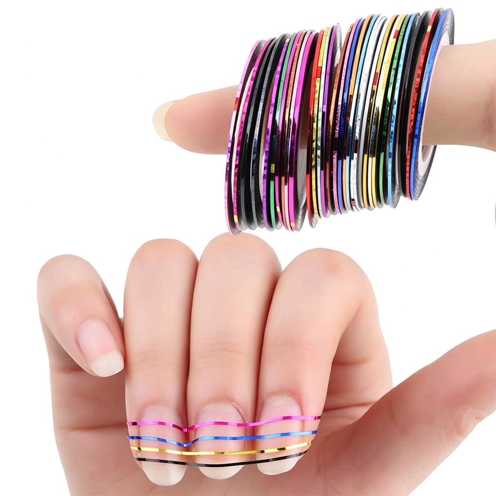 30 Rolls Nail Striping Tape for DIY Nail Decor Nail Art Lines for Home and Salon