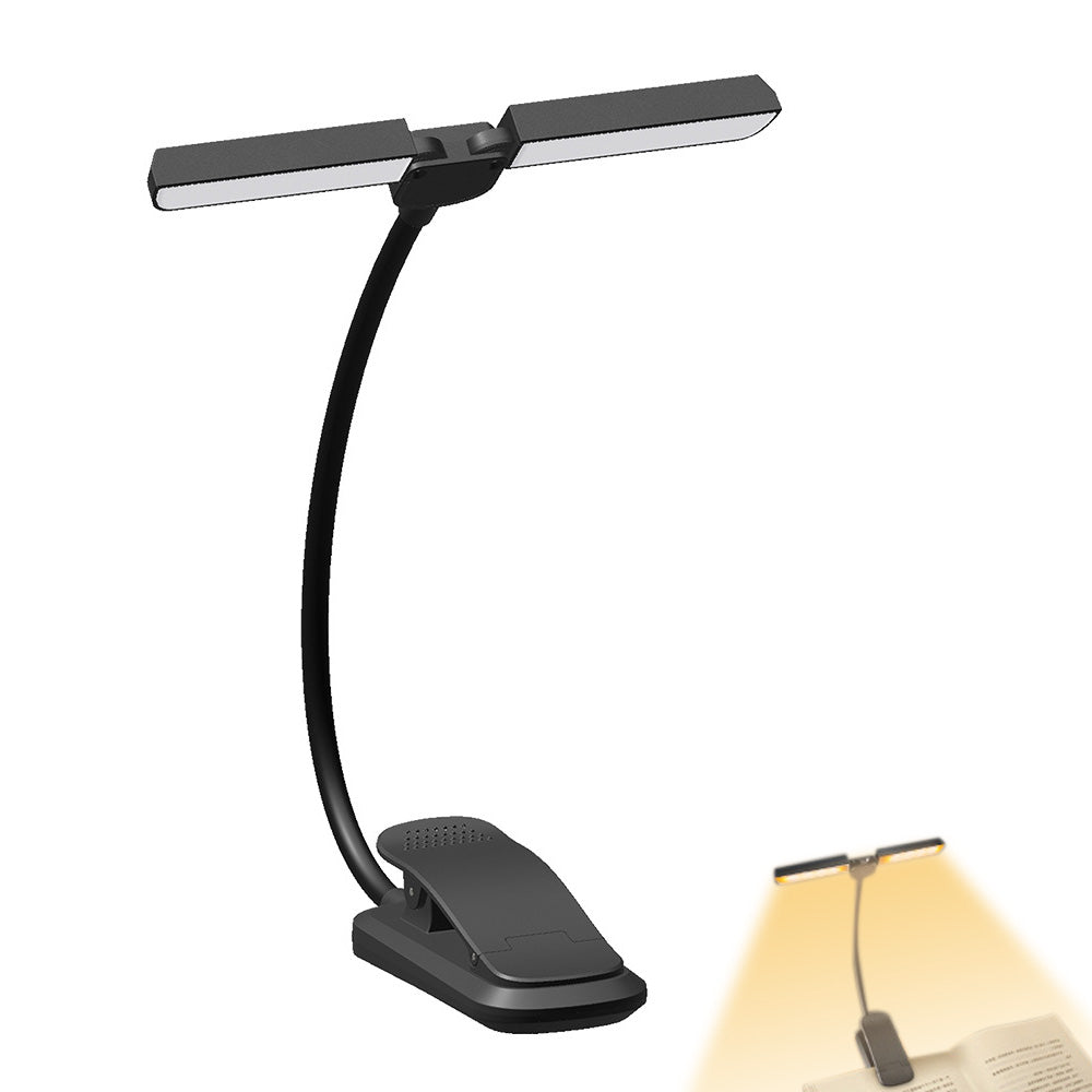 Dual Head Foldable LED Reading Clip Light with Adjustable Brightness