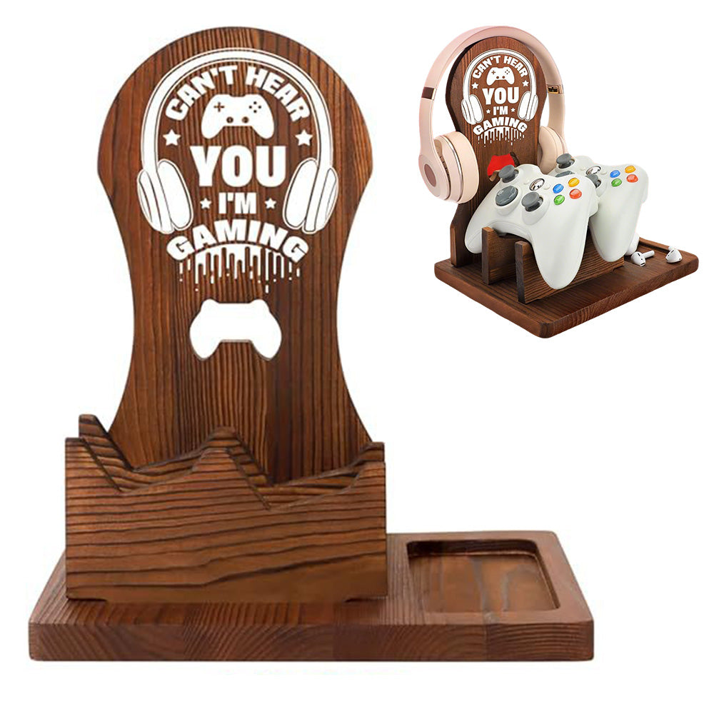 Solid Wood Multi-Function Headphone Stand for Gamer