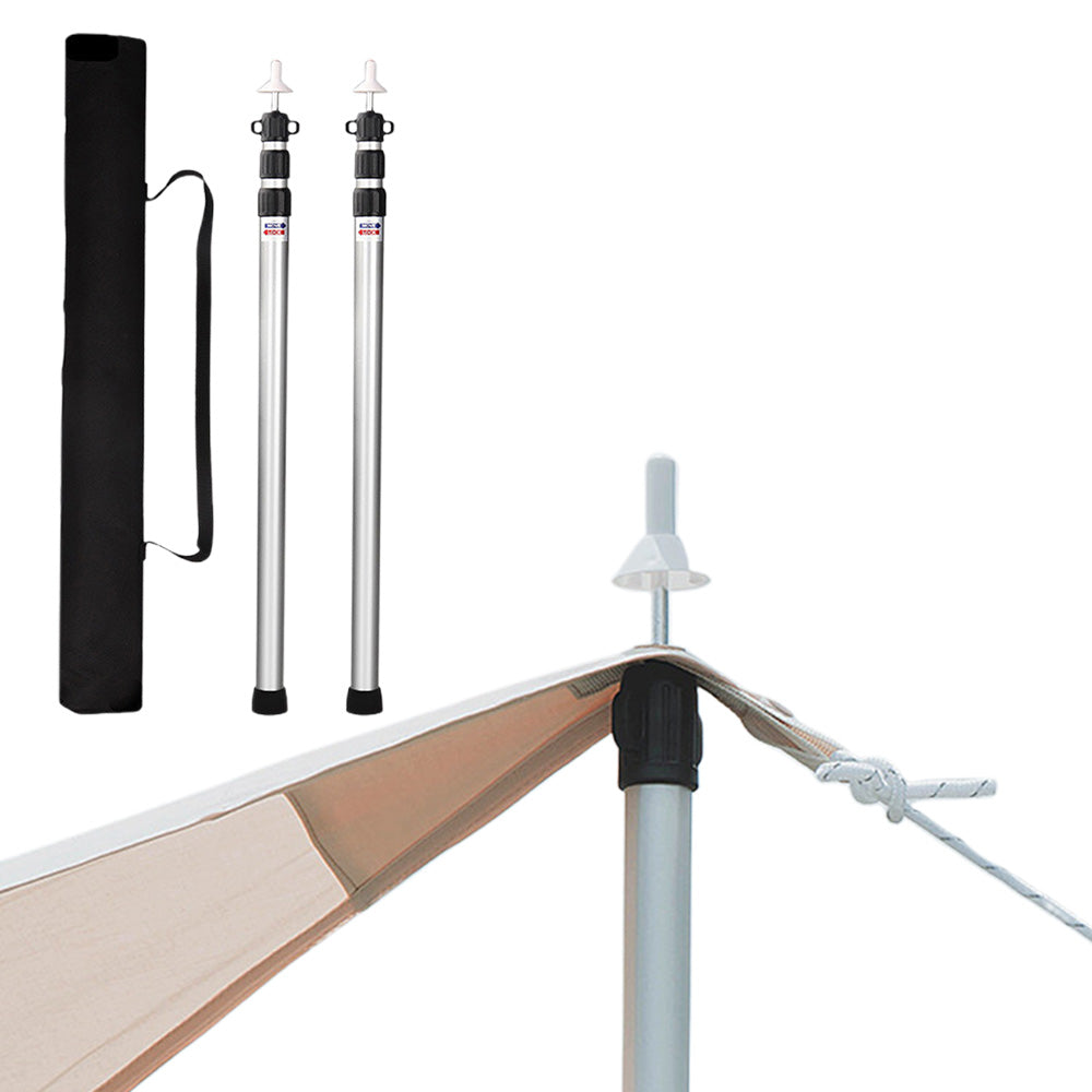 2 Pack Adjustable Aluminium Tarp Poles 09 to 23m Telescopic Camping